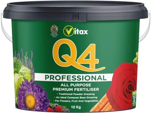 Vitax Q4 All-Purpose Fertiliser Enhanced Health, Vigorous Growth, Abundant Blooms for Plants, Roses, Fruit, Flowers, Vegetables, and New Lawns -10Kg Tub