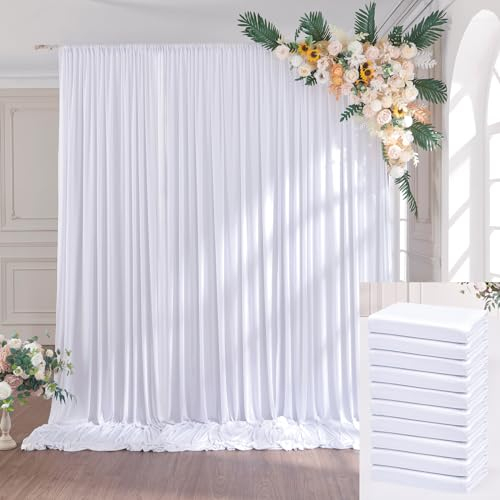 15×3m Blanc Rideau de Fond de Mariage, 6 Panneaux 1,5 m × 3m Anti - Rides Doux Soyeux Polyester Photo Toile de Fond décor Anniversaire Baby Party Nuptiale Douche Photographie