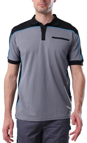 WORK IDEA Herren Kurzarm Polo-Shirt mit Kontrastfarben, Funktions Arbeitsshirt für Beruf, Werkstatt und Freizeit