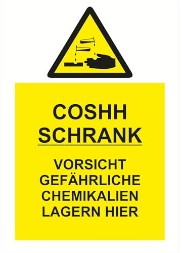 Indigos UG Aufkleber Coshh Schrank - GEFÄHRLICHE CHEMIKALIEN - 148x210mm - Hotel, Firma, Schutz, KITA, Arzt, Praxis, Wohnung - Sicherheit - Warnung