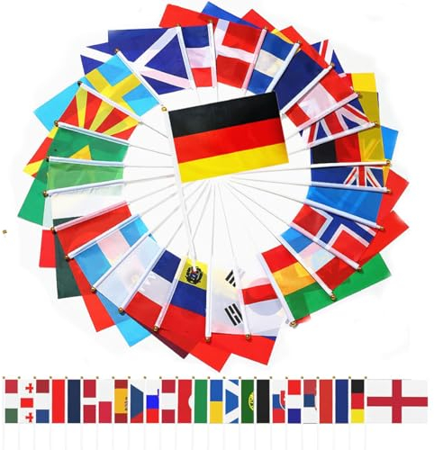 EM Flagge Klein Europa Flagge 24 Länder EM Flaggen Klein Euro Fußball 2024 Party Dekoration Fussball Deko für Europameisterschaft Fussball 2024 Deko,Garten Bar Party Deko -8.5m-14x21cm