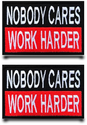 2 StückNOBODY CARES WORK HARDERFlagge Patch Stickerei Taktische Militär Patch Aufnäher mit Stickereiverschluss Airsoft für Taschen Abzeichen Rucksäcke Taktische Kleidung Jacke Stickereibänder