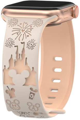 Beardslee Cartoon Engraved Strap Compatible with Apple Watch Strap 38mm 40mm 44mm 45mm 41mm 42mm 49mm Women, Two-Tone Cute Soft Silicone Sport Strap for iWatch Series 9/8/7/6/5/4/3/2/1/SE