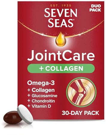 Seven Seas JointCare Plus Collagen, with Omega-3, Glucosamine, Chondroitin, Vitamins C and D, Manganese and Zinc, Food Supplements, 30-Day Pack
