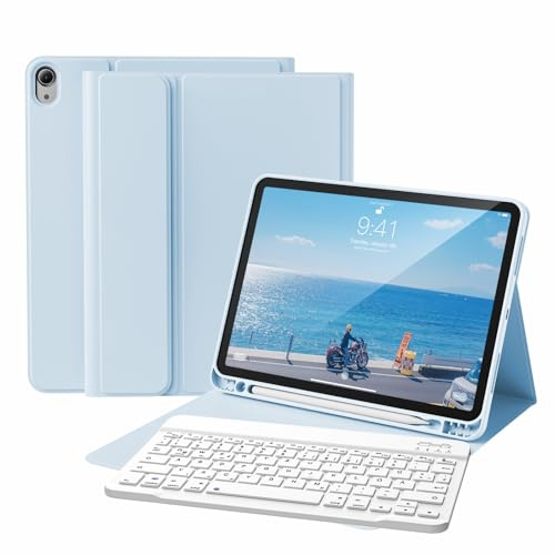 KVTVOU Hülle mit Tastatur für iPad 11./10. Generation 2025/2022, Hellblau