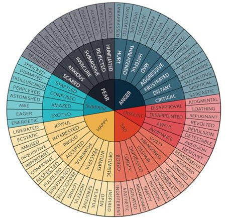SEWACC Emotionsrad Diagramm Vinyl Aufkleber Gefühlsrad Kreisdiagramm Selbstklebende Poster Mental Wellness Sozialarbeit Gefühlsposter Für Laptop Tasse Büro Skateboard Auto