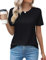 Zeagoo T-Shirts für Damen Elegent Kurzarm Tshirt Einfarbig Tops Sommer T Shirt Rundhals Blusenshirt Locker Shirts Schwarz XL