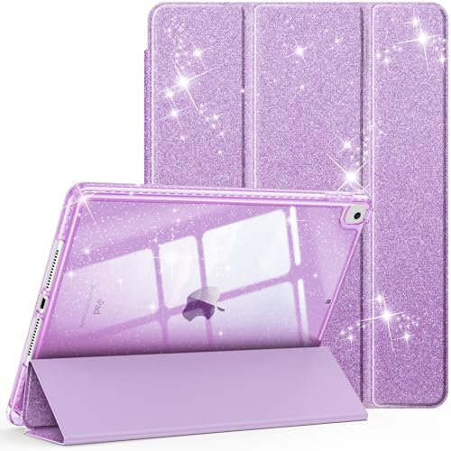 FINTIE Custodia per iPad 10.2 Pollici 9a / 8a / 7a Generazione (2021 2020 2019) con Portapenne - Antiurto Glittering Trasparente Cover Posteriore con Auto Sveglia/Sonno, Lavanda