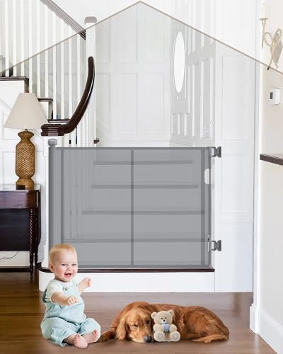 HOMGEN Treppenschutzgitter Türschutzgitter Kindergitter – Ausziehbar 0-140CM, Schutzgitter für Hunde Kinder, Einhandbedienung, Verstellbare Breite, Glasfaserverstärkt, Für Treppen, Türen- Grau