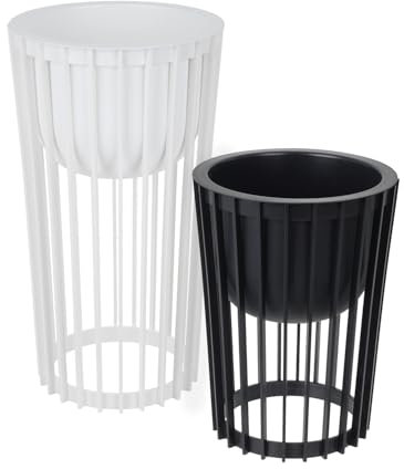 Blumenständer Set Ø 30 cm x H 40 cm und 54 cm | Pflanzenständer aus robustem Kunststoff, beidseitig verwendbar | Blumenhocker für drinnen und draußen| Pflanzentisch modern und praktisch | Weiß/Schwarz