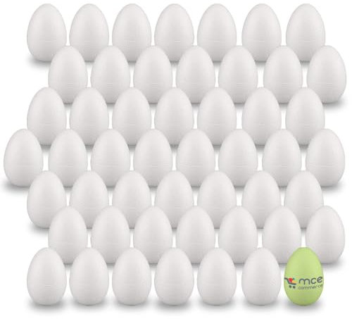 MCE-Commerce A336050-2 Styroporeier 6 cm, 50 Stück, zum Basteln und Dekorieren an Ostern, Styropor, weiss
