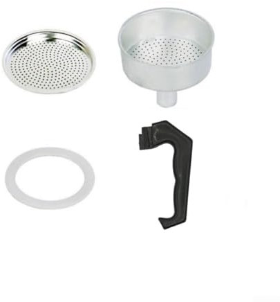 Set di accessori per moka espresso, manico di ricambio, guarnizione, imbuto e filtro (6 tazze)