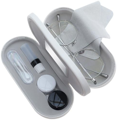 Kontaktlinsenbehälter, 2-in-1 süßes Kontaktlinsen und Brillenetui, integrierter Spiegel Pinzette und Kontaktlinsenlösung für Brillen Sollenbrillen Lesebrillen Kontaktlinsen Kontaktlinsen Reisese