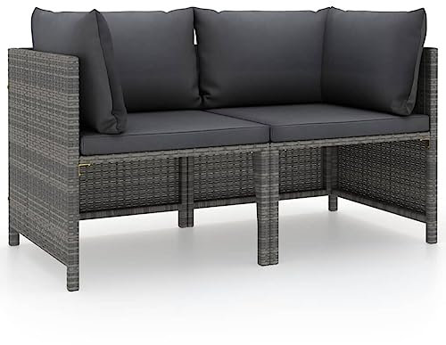 Myheimly Gartensofa 2-Sitzer mit Polstern Ecksofa Sofa Lounge Gartenset Gartenmöbel Garten Garnitur Sitzgruppe Sitzgarnitur Grau Poly Rattan,Grau,2-Sitzer