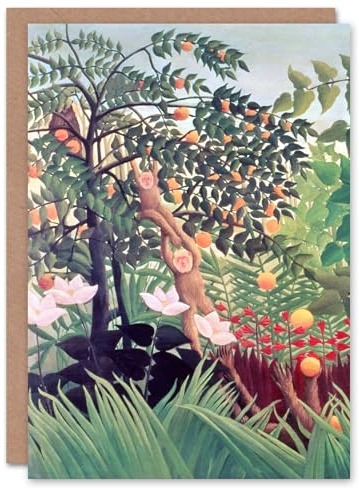 Artery8 Henri Rousseau Art Card Exotic Landscape Fruit Tree Monkeys