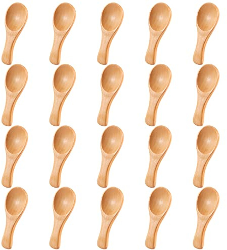 Xnuiasqe Small Wooden Spoons Mini Tasting Spoons Condiments Salt Spoons for Kitchen Cooking Seasoning Oil Coffee Tea Sugar 20Pcs