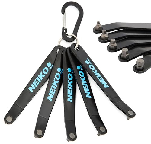 NEIKO 01321A Ultra Low Profile Offset Screwdriver Hex Set, 5 Pc, Heavy Duty S2 Steel Construction, MM, 10mm Bit Depth, Angled Hex Bit, Bent Screwdriver for Tight Spaces, Allen Wrench Keychain