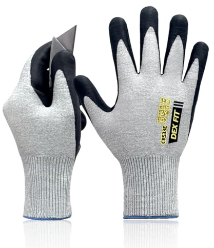 DEX FIT CR533E ESD A3 Cut Resistant Gloves – EN388 4X43C & EN16350, ANSI A3 Certified, Fiberglass-Free 13-Gauge 3D Comfort Fit, Water-Based Foam Nitrile Grip – Grey M 1 Pair