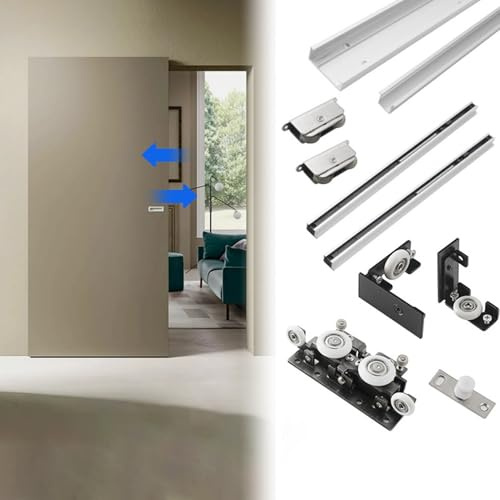 Herrajes Puertas Correderas Puerta Corredera Invisible Sin Riel, Kit de Herrajes para Puerta de Granero con Cierre Suave, Herrajes Ocultos para Puerta Interior(0.8m(2.6ft))
