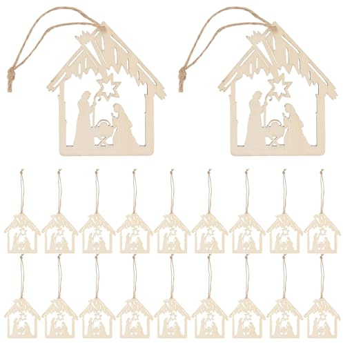 CORHAD 40 Stück Teiliges DIY Holzkrippen-ornament Naturbelassene Holzanhänger für Geburt Jesu Dekoration Handgestaltbare Christliche Holzanhänger zum Aufhängen Rustikale