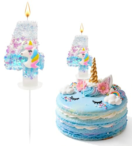 Einhorn Geburtstagskerzen Zahlen 4,Glitzernde Zahlenkerze zum 4. Geburtstag | Einhorn Kerze 4 Geburtstag Mädchen, Kuchen Topper 4. geburtstag, Geschenk Maedchen 4 Jahre EinhornN