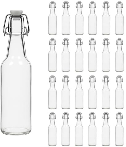 hocz 24x leere Bügelflaschen 500ml zum Befüllen Typ B Weiß - Flaschen mit Bügelverschluss - 24er Bügel Glasflaschen Set für Bier, Saft, Likör, Öl, Saucen - 24 Stück, 500 ml, Weiß, Typ B