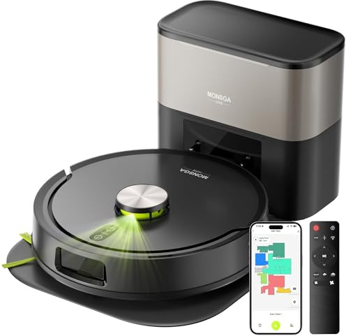 MONSGA Robot Vacuum with Mop Self Emptying, 8000Pa Suction, Dual Anti-Tangle, Lidar Navigation, Protective Charging Base Pad, 90 Days Hands-Free, APP/Remote/Voice Control, for Hard Floors,Champagne