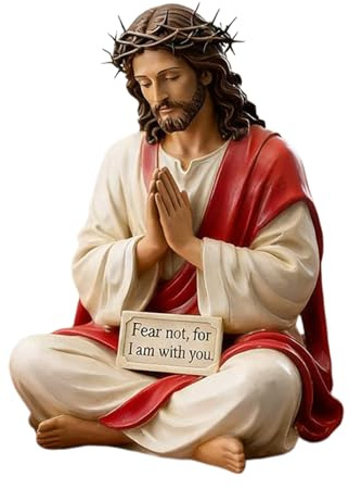 Jesus Resin Desk Companion Figurine, Handmade Sitting Design Jesus Christ Statue, ''Fear Not, For I Am With You'' Sign Jesus1 Statue Decor, Car Dashboard Home Office Table Decor Religious Gift
