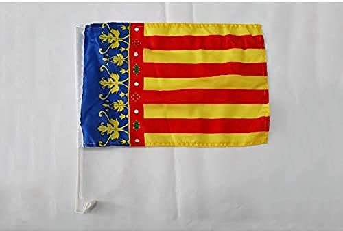 AZ FLAG - Drapeau Communauté Valencienne Pour Décoration Voiture Avec Attaches En PVC Et Système d'Accroche - Car Flag De Valence - Espagne - 100% Polyester - 50g - 45x30 cm