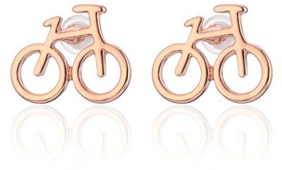 Damen-Ohrstecker, Fahrrad-Ohrstecker, Mädchen-Ohrstecker, Silber, Roségold, Edelstahl, klein roségold