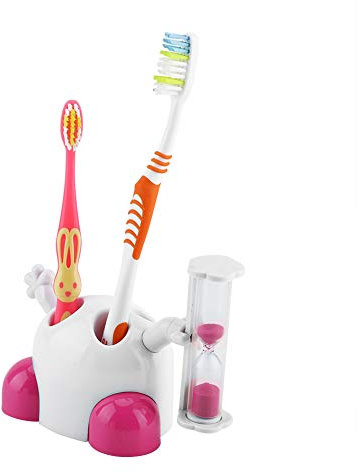 Zerodis Zahnbürstenhalter Kinder Cute Cartoon Animal Zahnbürste Sanduhr Timer 3 Minuten Schöne Badezimmer Dekorationen Geschenk für Kinder (Pink)