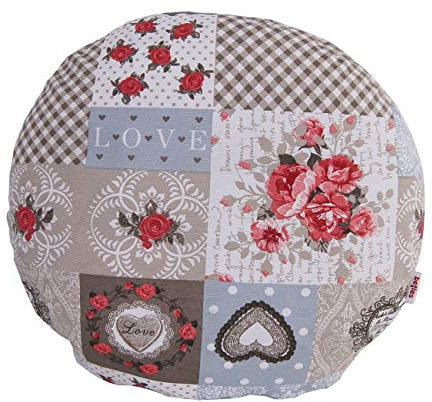 beties „Dorfkinder“ Kissenhülle rund ca. 80 cm Ø Kissenbezug in großer Sortiments- und Größenauswahl - Shabby Chic für den perfekten Landhaus Style Farbe (Taupe-rot)