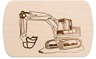 Frühstücksbrettchen Bagger aus Naturholz – Holzbrett mit Baggermotiv – Personalisierbar mit Namen & Gravur – für Kinder & Erwachsene