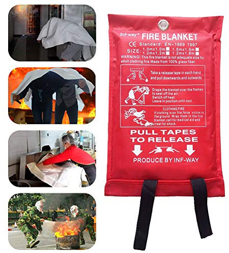 Manta de fuego de fibra de vidrio Astarye Manta de emergencia contra incendios Cubierta de seguridad de supervivencia de emergencia para barbacoa al aire libre, cocina (1.0X1.0M)