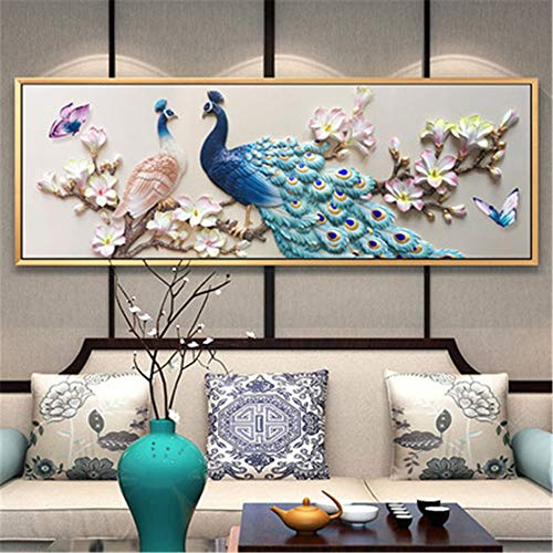 RAILONCH 5D Pfau Diamant-Malerei Runder Bohrer Dekorative Malerei Hängendes Gemälde (150x53cm)