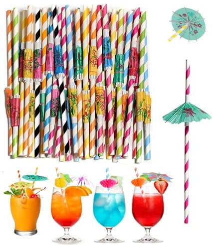 YOUYIKE® Cocktail Pailles,50 Pièces 3D Pailles à Parapluie,Idéales pour Les Cocktails,Les Boissons Froides et Les Jus de Fruits Adaptés Aux Fêtes,Mariages et Toutes Les Occasions Pailles