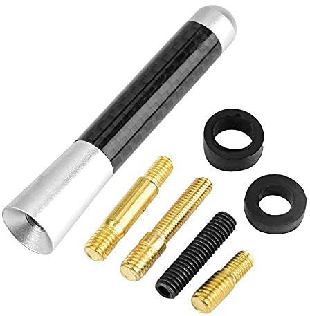 EVGATSAUTO Car Aerial Antenna 3 Inch Short Carbon Fibre Screw On Radio Mast Universal Replacement for Most Vehicles – Silver