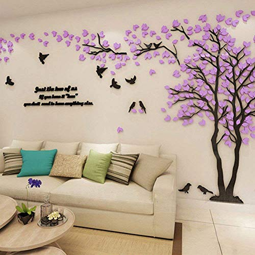Wandtattoo Baum 3D DIY Wall Stickers Wandaufkleber Wandtattoo Wohnzimmer Schlafzimmer Family Wandsticker für Treppen Halle (Violett Rechts,XL-400 * 200cm)