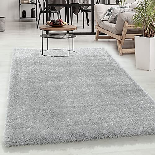 Carpetsale24 Teppich Wohnzimmer Shaggy Einfarbig Design 240 x 340 cm Silberfarbe - Hochflor Teppich Schlafzimmer Luxuriöse Kuschelig und Super Weich - Flauschiger Teppich Langflor 50 mm Florhöhe