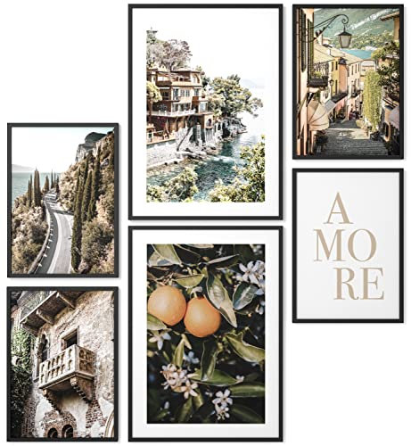 Papierschmiede® Mood Poster Set Italian Orange, Bilder Wohnzimmer Deko Schlafzimmer, 2x DIN A4 und 4x DIN A5, Italien Toskana Urlaub Amore - Wandposter ohne Rahmen