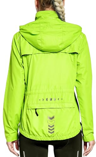 FitsT4 Sports Damen Fahrradjacke Radfahren Laufen Jacken Leichtgewicht Wasserabweisend Windbreaker Wanderjacke Reflektierend Trekking Regenjacke mit Kapuze,Fluorescent Gelb,S