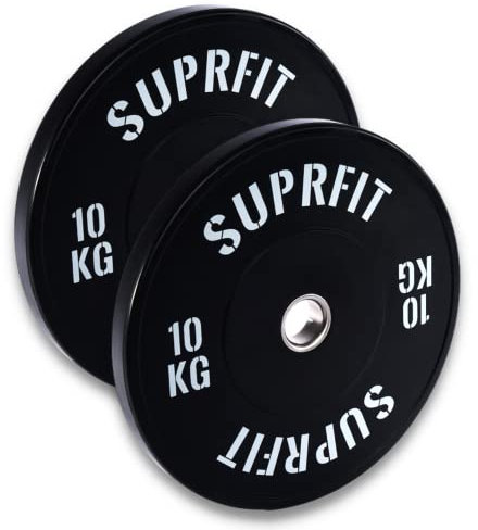 SUPRFIT Gummierte Fitness Bumper Plates 50mm Gewichtsscheiben aus Vollgummigranulat - Gewicht: 2x10kg, Stoßabsorbierende Hantelscheiben 50mm fürs Hanteltraining, Gewichtscheiben - Farbe: Schwarz/Weiß