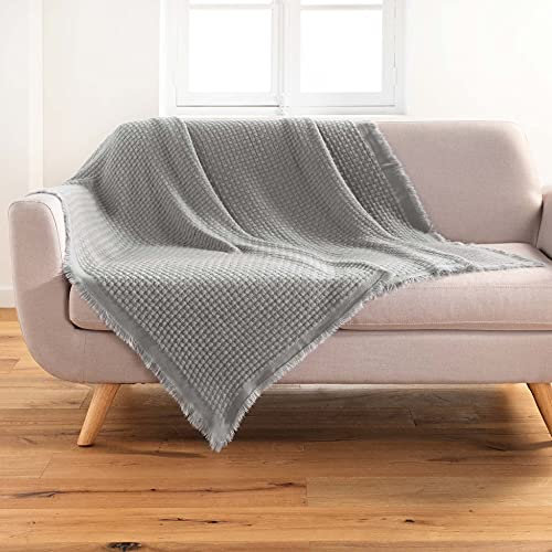 Douceur d'Intérieur, Decke mit Fransen, 125 x 150 cm, Coraline, Grau, Acryl