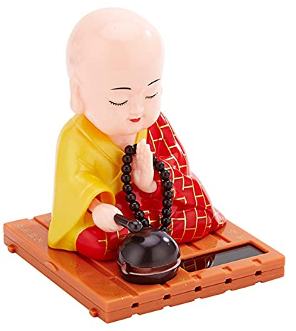 BuyWeek Solar Buddha Statue, Solar Kleiner Mönch Buddha Figur Deko Buddhistische Skulptur Auto Ornamente Home Büro Desktop Dekoration (Rot)