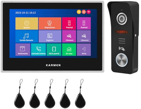 Karmen Visiophone sans Fil, Interphone Wi-FI Tuya,Fonctionne avec Alexa, écran Tactile de 7 Pouces, Sonnette vidéo Filaire avec caméra, détection de Mouvement, Enregistrement vidéo, Conversation