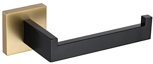 TURS Toilet Paper Holder Wall Mounted Toilet Roll Holder Towel Hanger Bathroom Toilet Tissue Paper Dispenser Toilet Tissue Holder SUS304 Stainless Steel Wall Mount Black+Gold