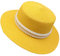 Xiang Ru Chapeau Panama Large Bord Anti Soleil Capeline Eté avec Ruban de Perles Chic Jaune