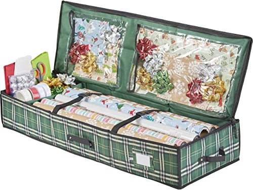 ZOBER Wrapping Paper Storage Containers - 40 Inch Gift Wrapping Organizer Storage W/Interior Pockets - Fits 20 Standard Rolls of Wrapping Paper, Bows, and Ribbons