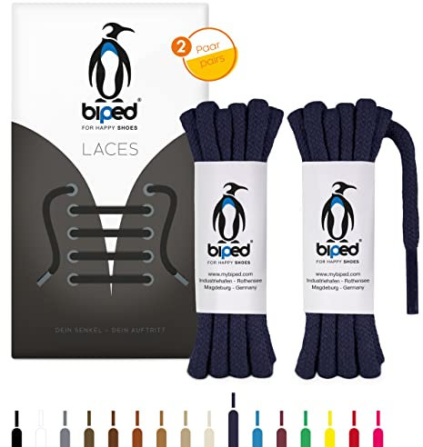 biped LACES 2 pares de cordones redondos de algodón ø 5 mm extra gruesos - cordones resistentes al desgarro para botas, botas y calzado deportivo - made in EU z2902(azul marino,90 cm)