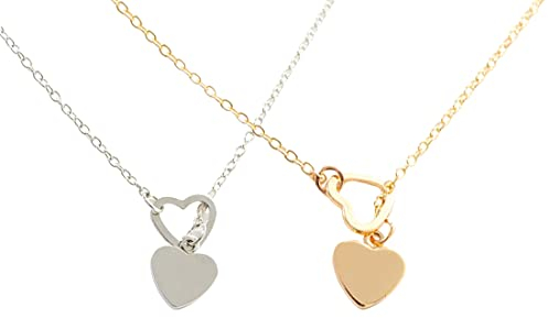 MenYiYDS 2 Stück Herz Halskette Sterling Silber Zarte Liebe Herz Halsband Halskette Zierliche Schlüsselbein Halskette Kristall Pfirsich Herz Halskette Anhänger (Gold und Silber)